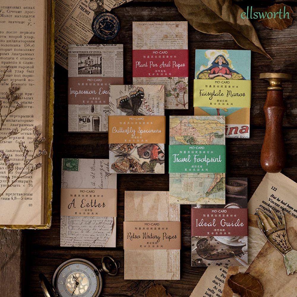 Bộ 60 tờ giấy in dấu chân dùng trang trí sổ tay phong cách retro