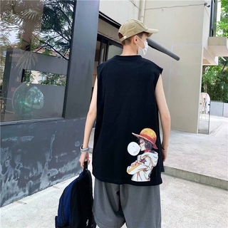 Áo Thun Không Tay Dáng Rộng In Hình One Piece Phong Cách Nhật Bản Cá Tính