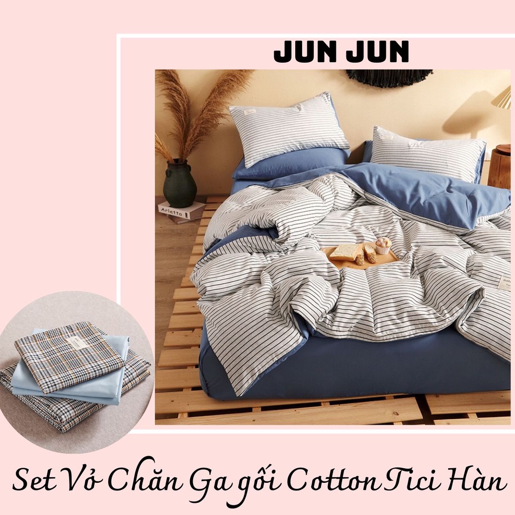 Set Vỏ chăn ga gối Cotton tici sọc mẫu mới năm 2022 (Cotton đũi cao cấp)