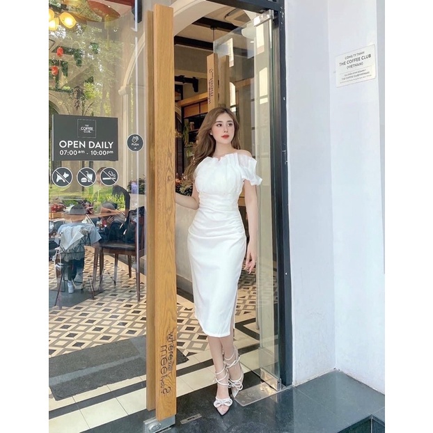 Đầm nữ body hở vai kết hợp tay ngắn bồng cao cấp thanh lịch, trẻ trung | BigBuy360 - bigbuy360.vn