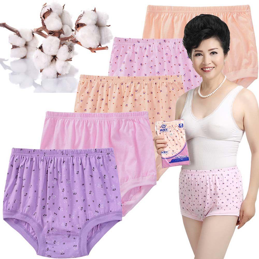 Quần Lót Thoáng Khí Lưng Cao In Họa Tiết Hoa Cho Phụ Nữ Lớn Tuổi (2Li)