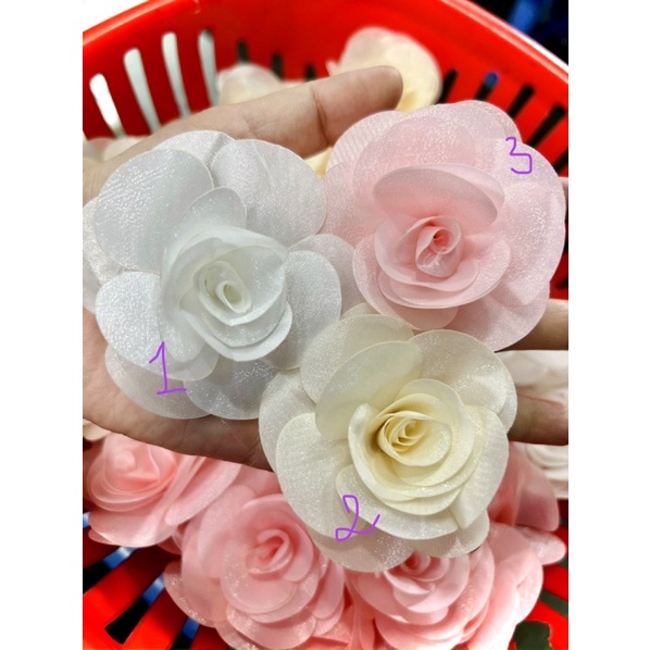 Hoa vải handmade có nhuỵ ở giữa cao cấp trang trí áo dài/áo đầm/ áo cưới làm đồ cột tóc handmade