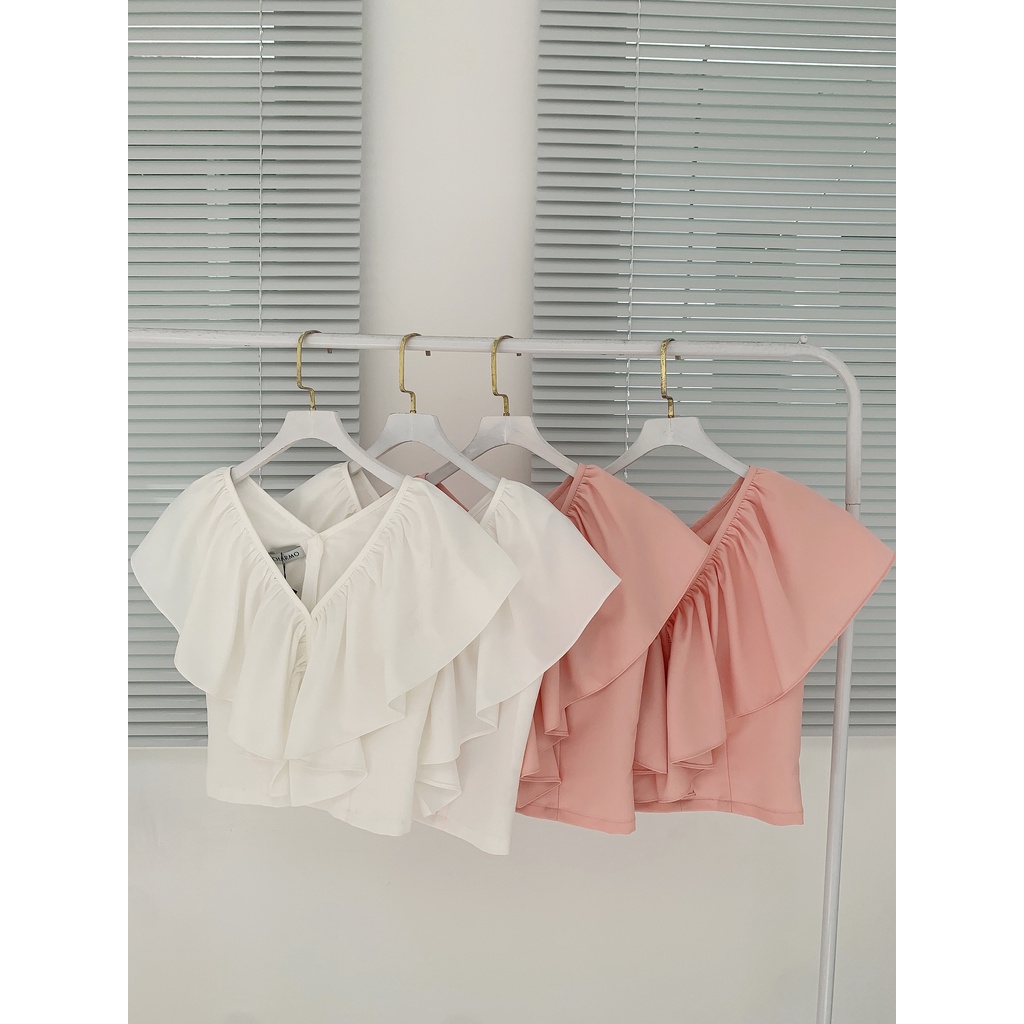 Áo kiểu cổ tim CHARMO form dáng ngắn thời thượng Ruffle Neck Top