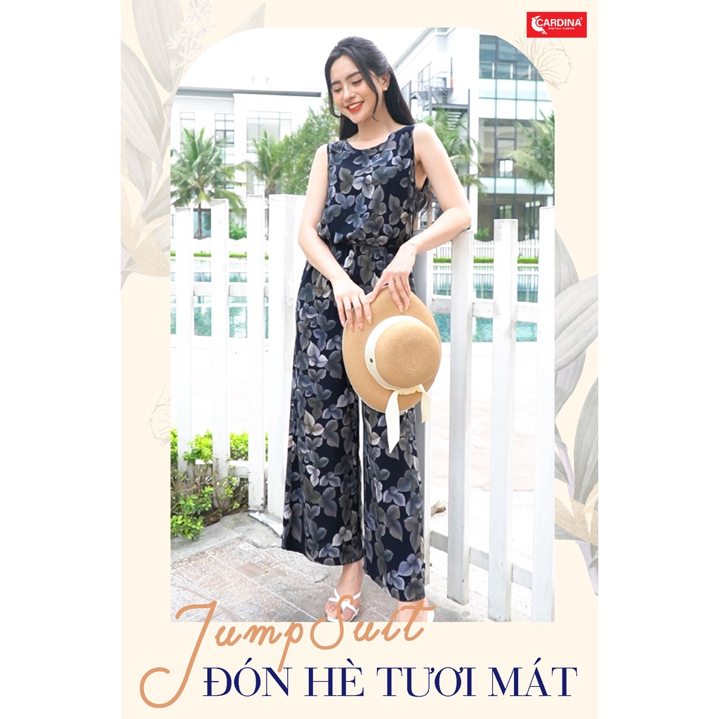 [ Jumpsuit ] lanh dài cao cấp CARDINA áo sát nách quần lửng họa tiết  vải lanh tre mát lạnh siêu xinh, giá rẻ