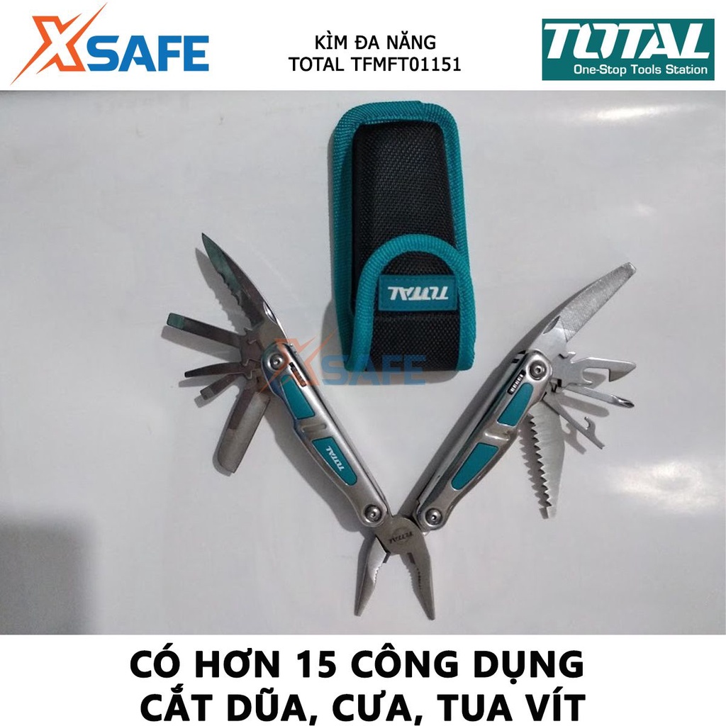 Kìm đa năng TOTAL TFMFT01151 | bộ kềm đa năng Có 15 công dụng cắt kích thước tổng thể 155 mm, Linh kiện bằng thép không