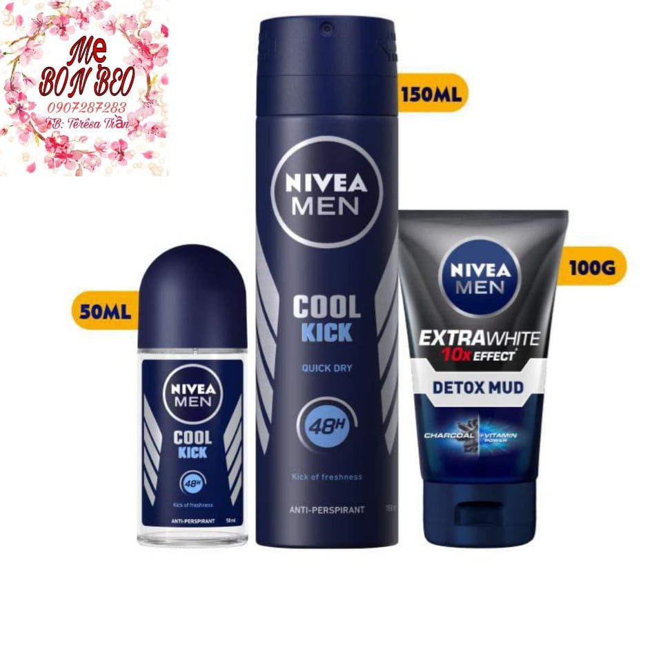 Bộ 3 NIVEA MEN Cool Kick mát lạnh và SRM sáng da mờ vết thâm