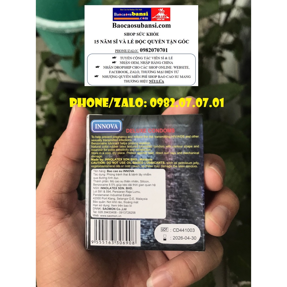 Bao Cao Su Gai Nổi Kéo Dài Thời Gian Quan Hệ Innova (Đen), Hàng Chính Hãng Malaysia, Shop Sức Khoẻ 0982070701 Phân phối