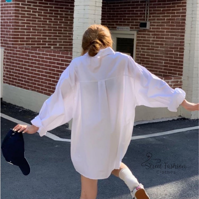 Áo sơmi basic dáng oversize phong cách Hàn Quốc