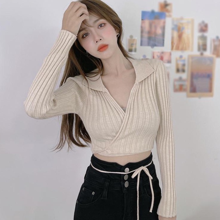 Áo Cardigan Dệt Kim Tay Dài Cổ Chữ V Màu Sắc Đơn Giản