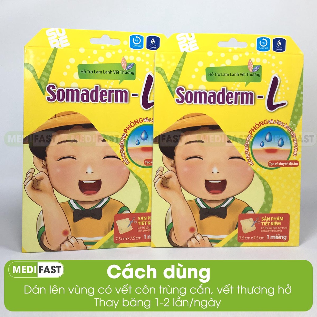 Băng vết thương SOMADERM L ( 7.5x7.5cm và 10x10cm ) - Giúp nhanh lành vết thương, vết xước - Hộp 1 miếng