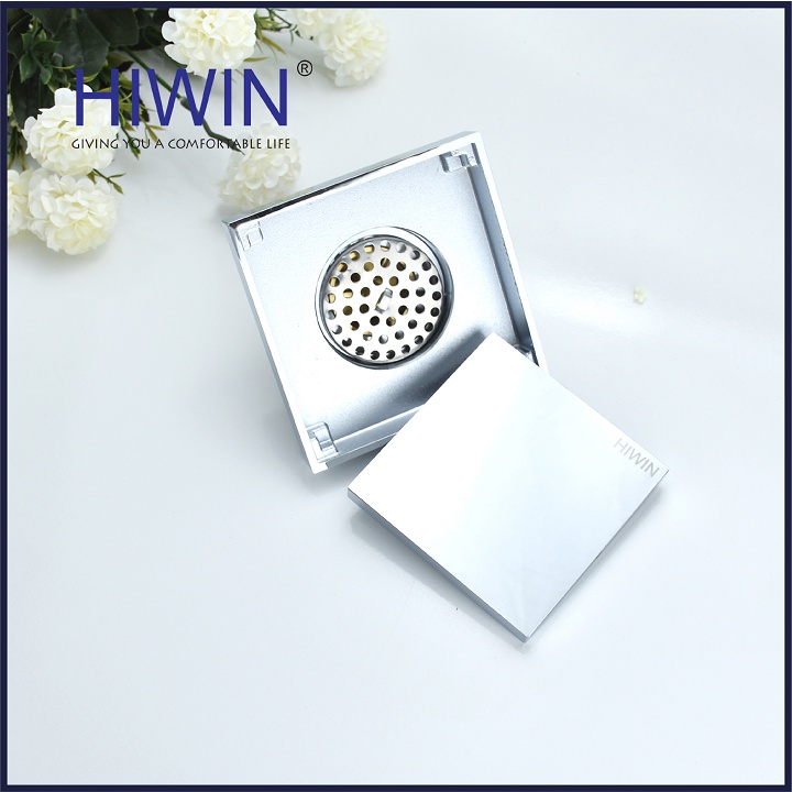 Phễu thoát sàn lát gạch ngăn mùi hôi đồng mạ crom kích thước 120x120mm HIWIN FD-1902A
