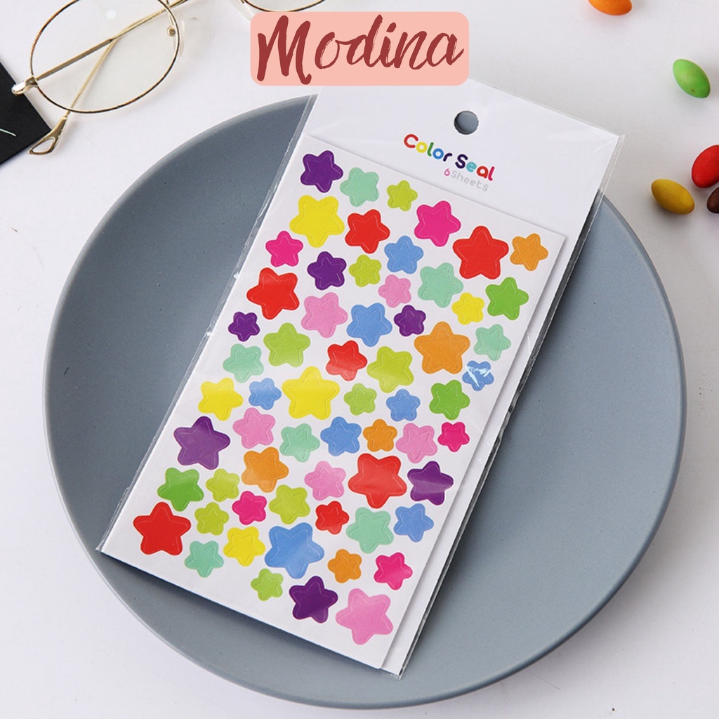 Set 6 tấm sticker ngôi sao, sticker hình tròn trang trí sổ