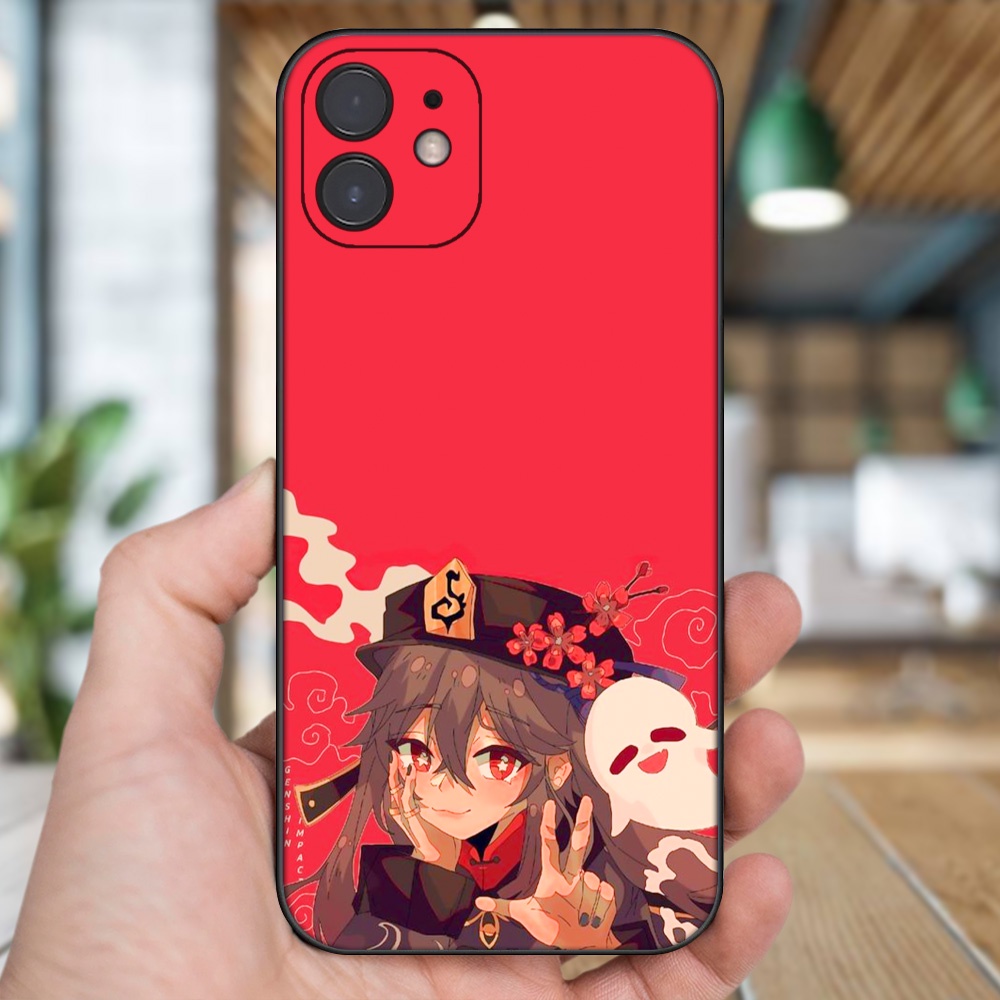 Ốp lưng iPhone 12 dẻo đen cạnh vuông in hình Hutao Genshin Impact