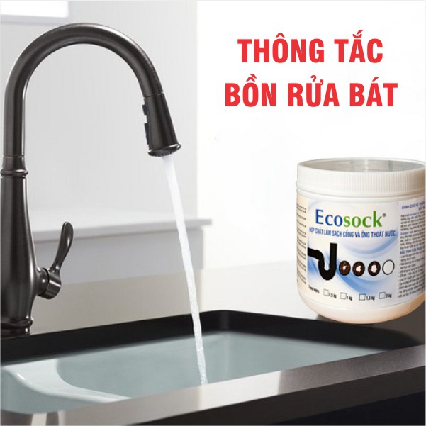 Bột Thông Tắc EcoSock - Phân Hủy Tóc, Dầu Mỡ, Thức Ăn, Chất Thải - KPT CHEM - Hộp 500g