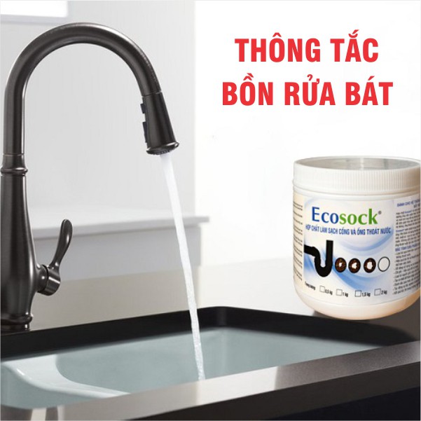 Bột Thông Tắc TỨC THỜI EcoClean EcoSock 500g - Phân Hủy Tóc, Dầu Mỡ, Thức Ăn, Chất Thải