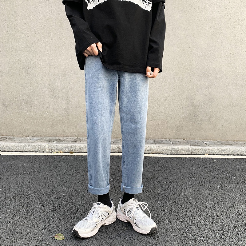 Quần jean baggy xanh nam, nữ ống rộng, dáng suông, rách gấu - TX1
