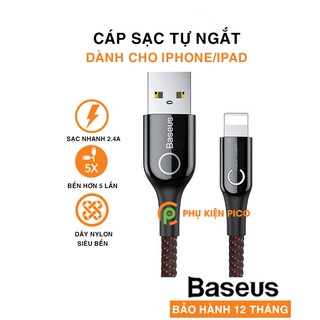 Cáp sạc Lightning tự ngắt chống chai pin chính hãng Baseus C Shape Light cho iPhone iPad sạc nhanh 2.4A