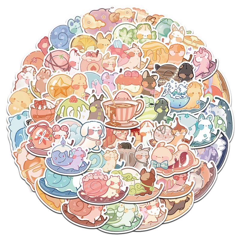 Bộ 50 Miếng Dán Chống Thấm Nước Họa Tiết Ốc Sên Hoạt Hình Dùng Trang Trí Vali / Laptop / Guitar