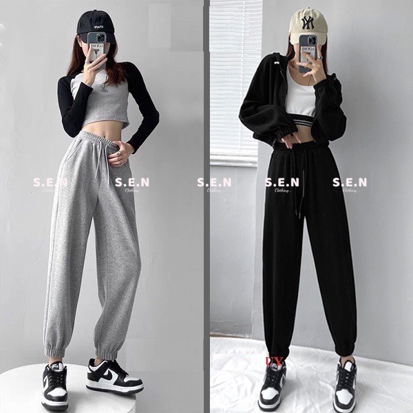 Quần ống rông bo gấu phong cách ulzzang chất nỉ da cá dày ấm