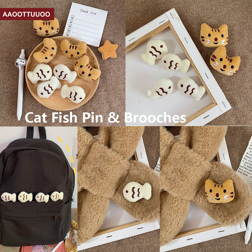 Ghim Cài Hình Mèo Và Cá Đáng Yêu