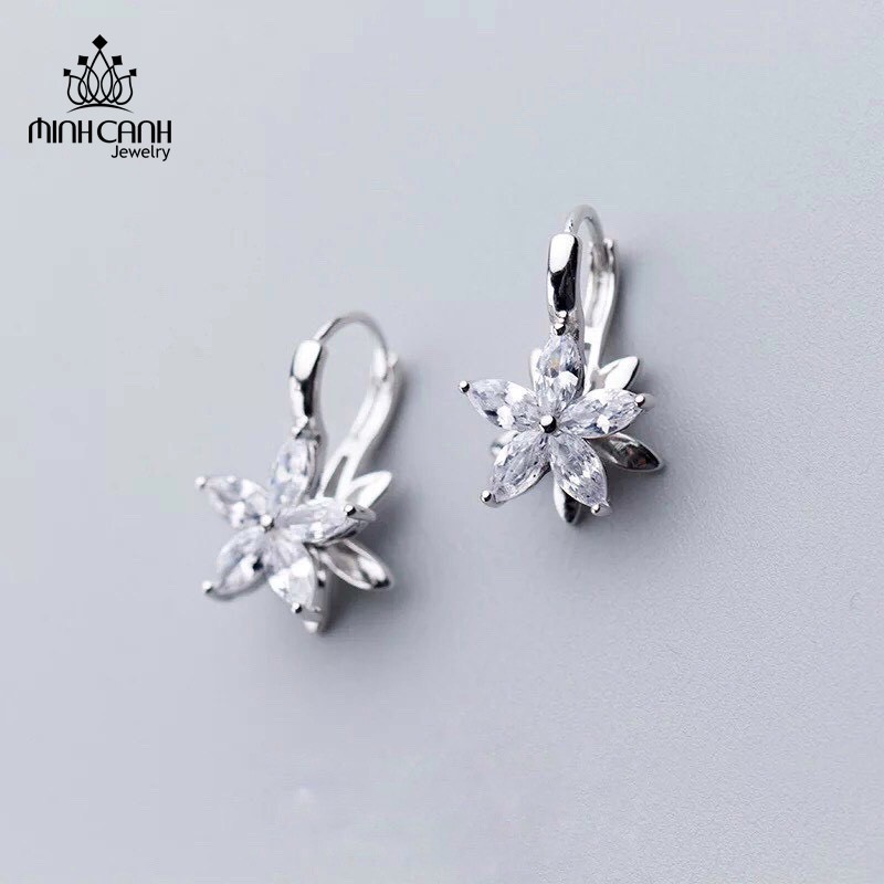 Bông Tai Hoa Đính Đá Dạng Bấm Bạc Ý S925 - Minh Canh Jewelry