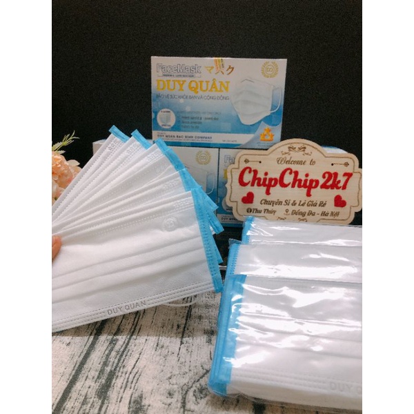(New) Hộp khẩu trang y tế 4 lớp trắng viền xanh kháng khuẩn 50 cái