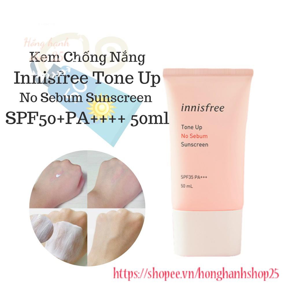 Kem Chống Nắng Innisfree Tone Up No Sebum Sunscreen SPF50+PA++++ 50ml (màu hồng)