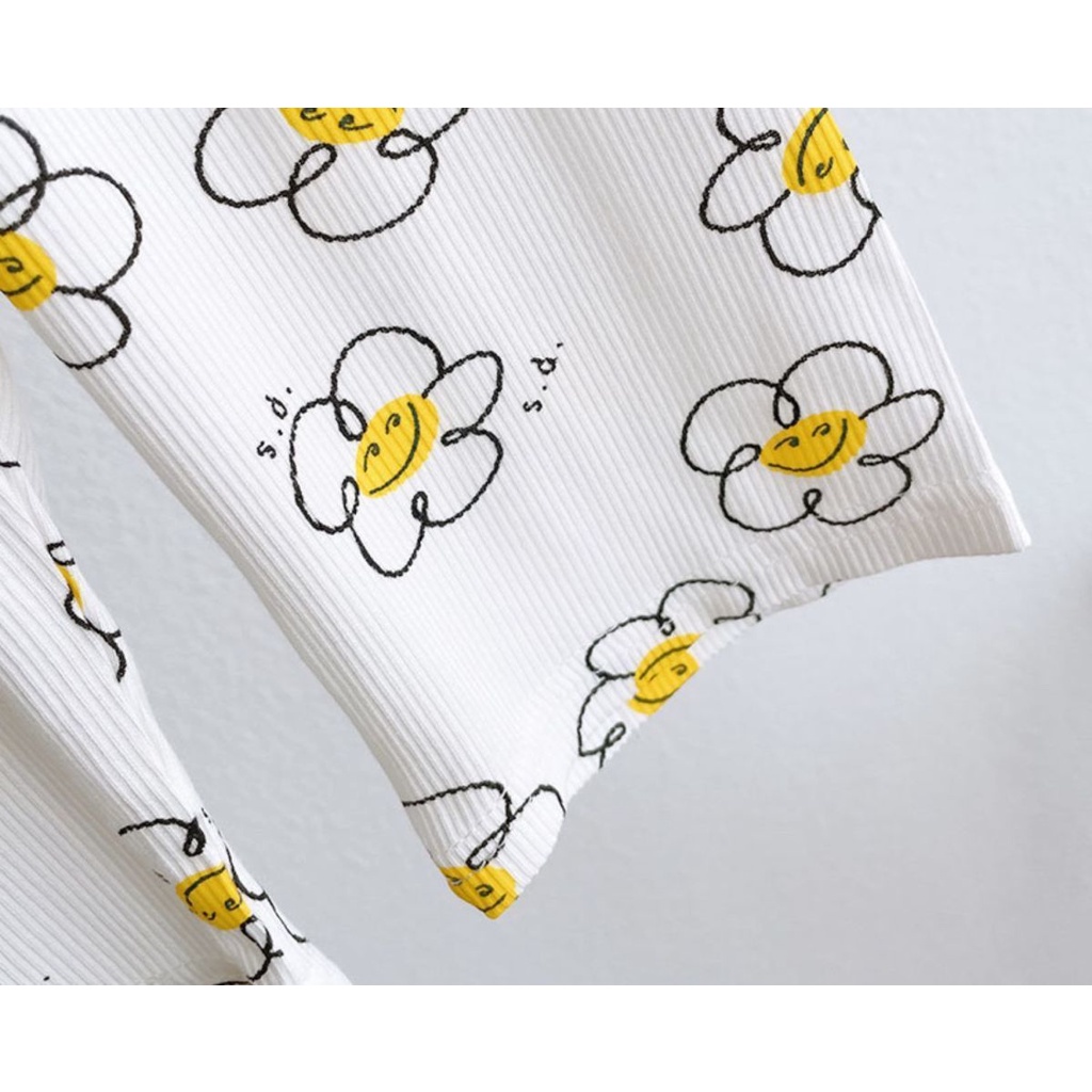 Bộ Đồ Ngủ In Hoa Phong Cách Hàn Quốc Dành Cho Bé Gái 0-8 Tuổi