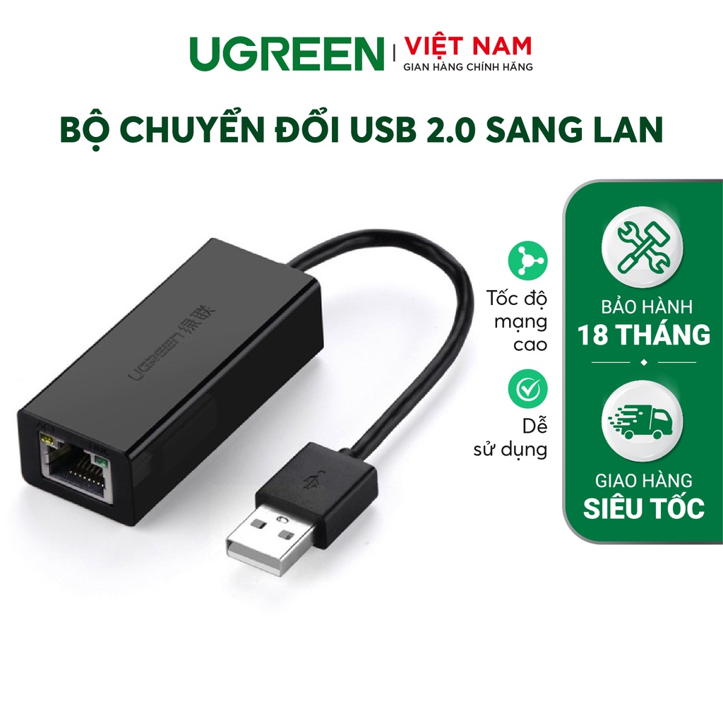 Dây USB 2.0 sang 10/100mbps Lan chip AXIS88772 UGREEN CR110