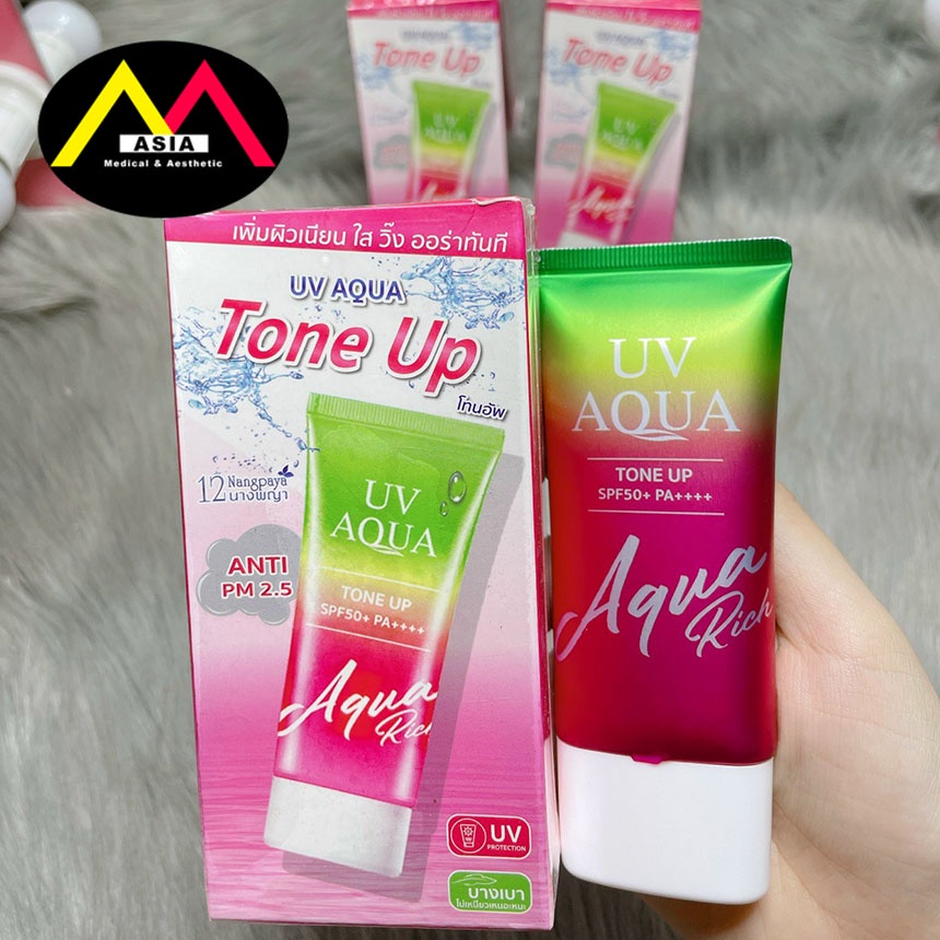 Kem chống nắng AQUA Rich dưỡng ẩm vitamin e uv nâng tone chống thấm nước thái lan 60Ml