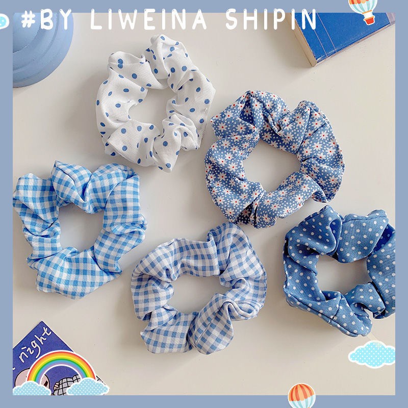 Dây buộc tóc màu xanh dương họa tiết hoa xinh xắn thời trang cho nữ