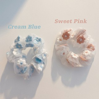 Scrunchies Dây Buộc Tóc Vải Thêu Hoa Cúc