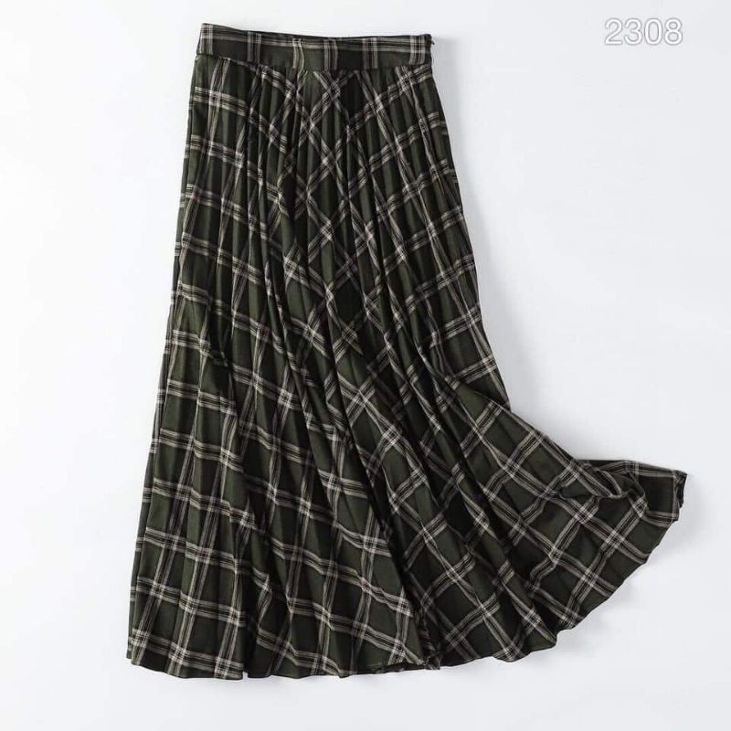 CHÂN VÁY XẾP LY KẺ MANGO