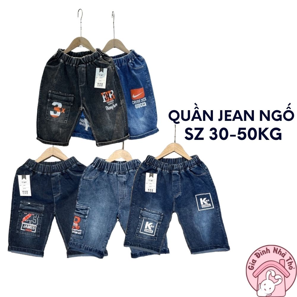 Quần bò ngố, jean lửng chất mềm co giãn cho bé trai đi học đi chơi du lịch size đại
