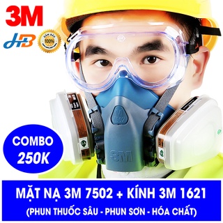 Mặt Nạ Chống Độc 3M 7502 + Kính 3M (Mặt Nạ Phun Thuốc Sâu, Phun Sơn, Hóa Chất).