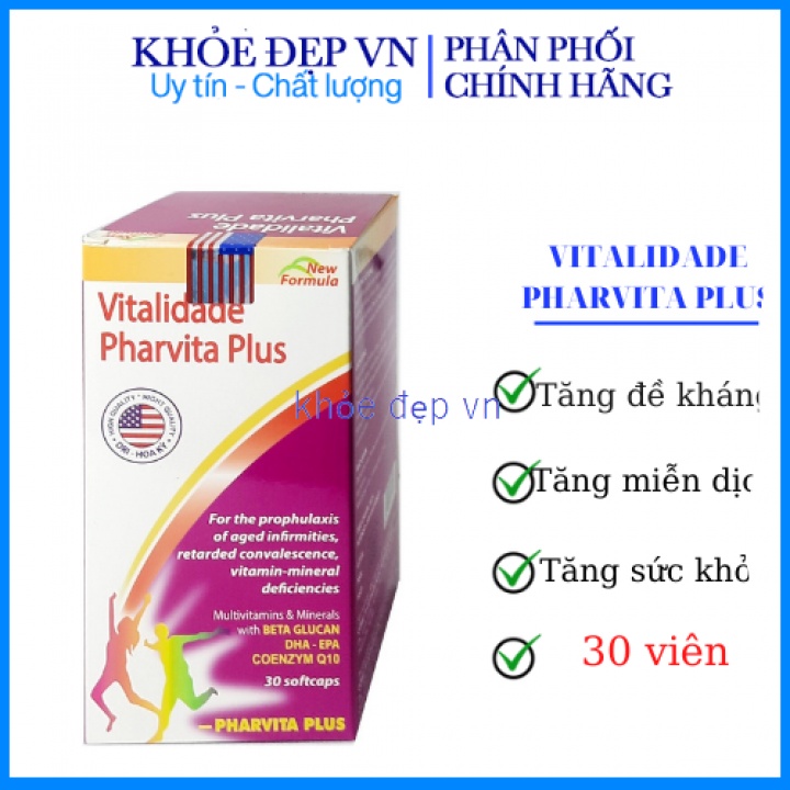 Viên uống bổ sung Vitamin tổng hợp và khoáng chất Pharvita Plus tăng sức khỏe - Hộp 30 viên