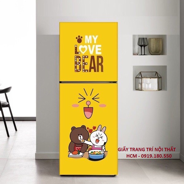 Giấy Decal Dán Tủ Lạnh GẤU BROWN VÀ THỎ CONY