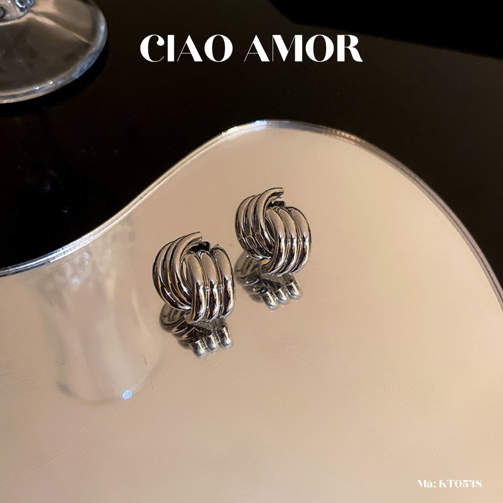 KT0548-Khuyên tai nữ, Bông tai nụ đơn giản 2 lớp vân Trang sức Ciao Amor