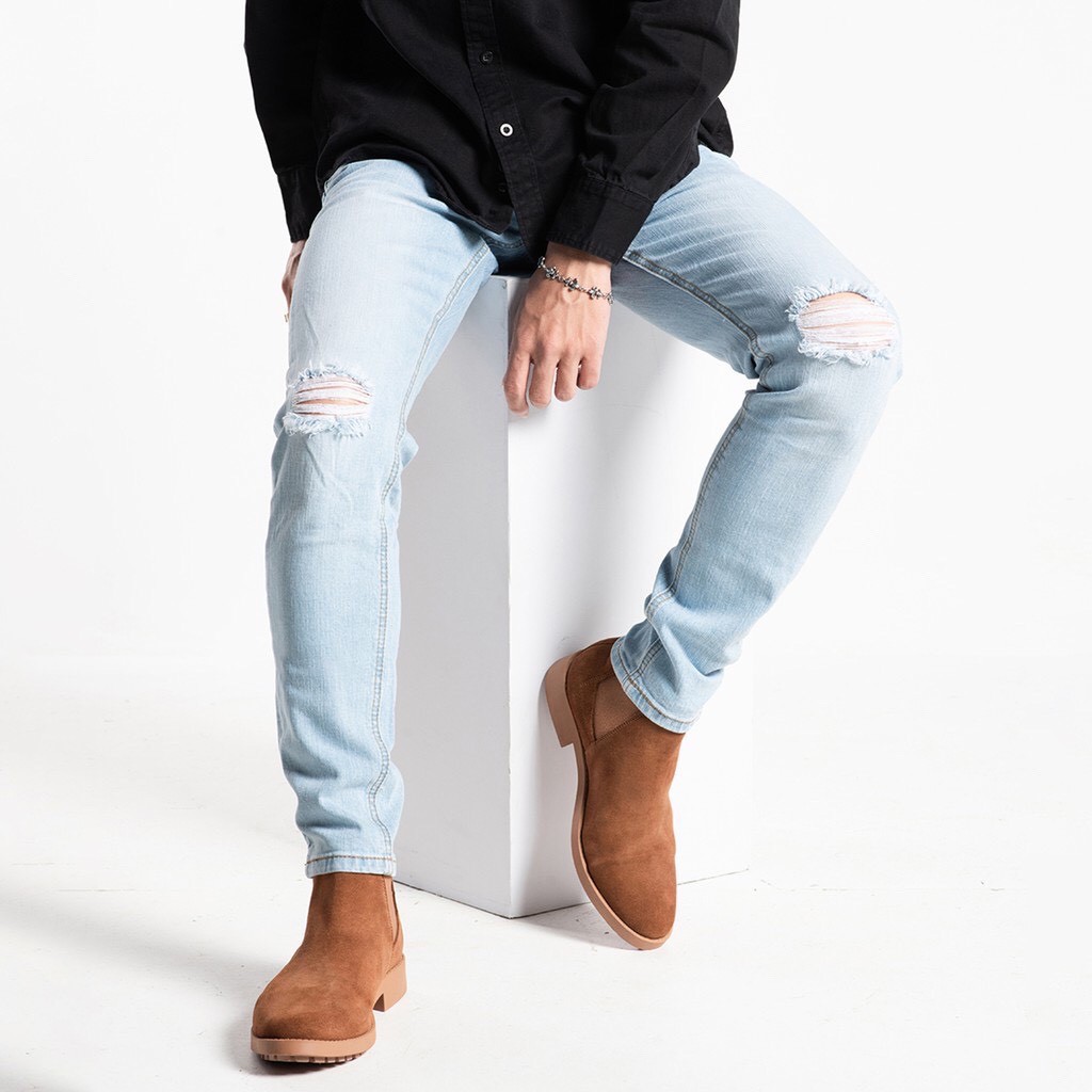 Quần jean nam rách gối xanh nhạt skinny QJRO003-011 của Routine | BigBuy360 - bigbuy360.vn
