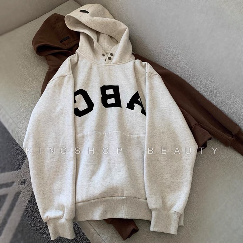 Áo Nỉ Nam Nữ Hoodie Unisex Cổ Cúc ABC 2 Màu gaustore- Dáng Rộng In Chữ G0109