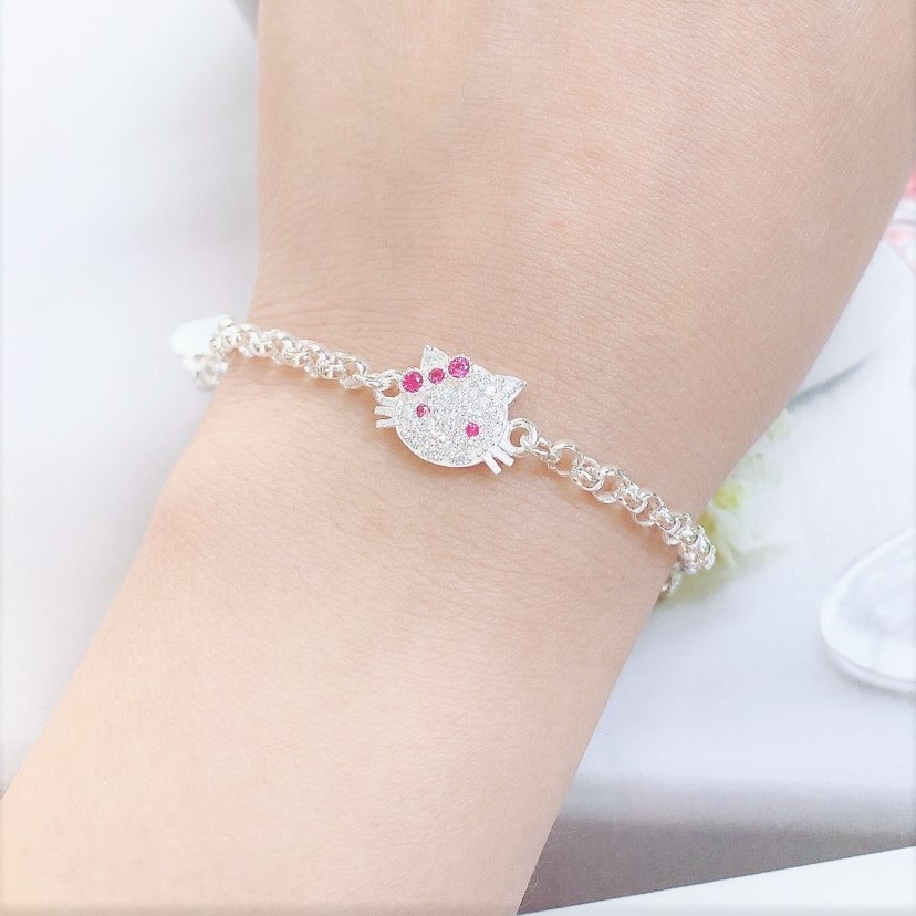 Lắc tay bạc ta hình mặt mèo cho bé gái - Trang sức bạc Evasilver