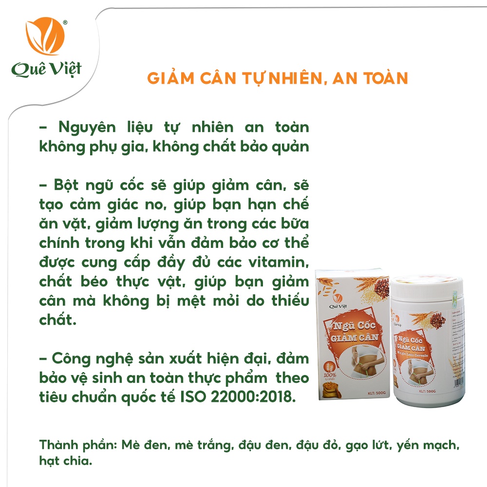 Combo  2 hộp Ngũ cốc giảm cân ăn kiêng Quê Việt 100% nguyên liệu hữu cơ tự nhiên, an toàn 500gr/hộp