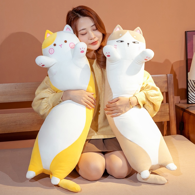 Gối Ôm Nhồi Bông Dáng Dài Mềm Mại Hình Chú Mèo Dễ Thương Làm Quà Tặng Sinh Nhật Cho Bé