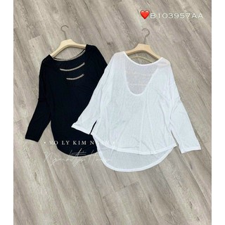 Áo form rộng tay dài hở lưng phối dây xích cực xinh , chất thun mềm mịn