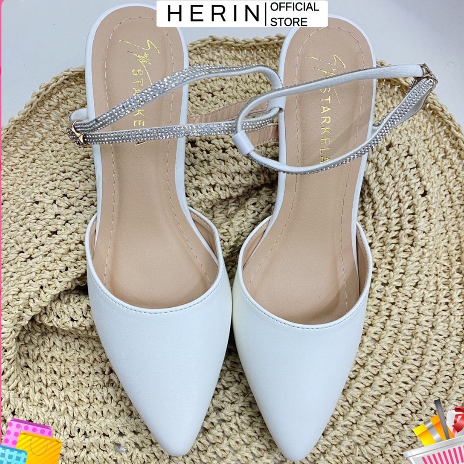Giày cao gót màu trắng mũi nhọn dự tiệc dạo phố siêu xinh [HERIN]