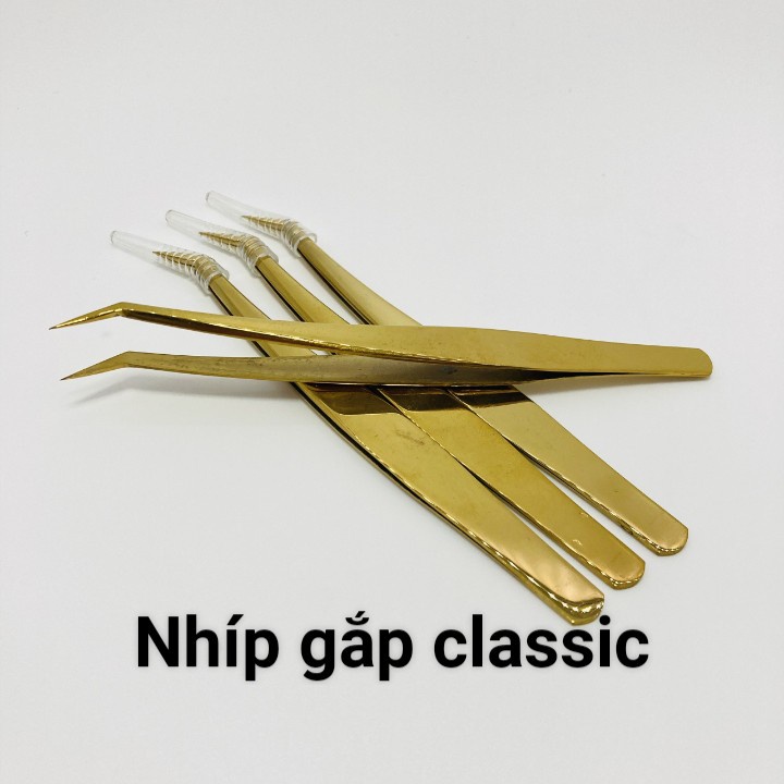 Nhíp cong 45 độ Vàng Nhám_ nhíp cong bao da mới (VÀNG)_dụng cụ mi_Huy Hoàng Mi