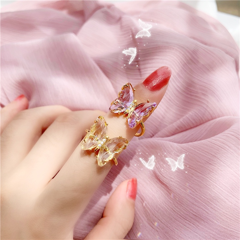 Nhẫn Nhựa Mặt Bướm Trong Suốt Nhiều Màu Sắc Xinh Xắn Cho Nữ