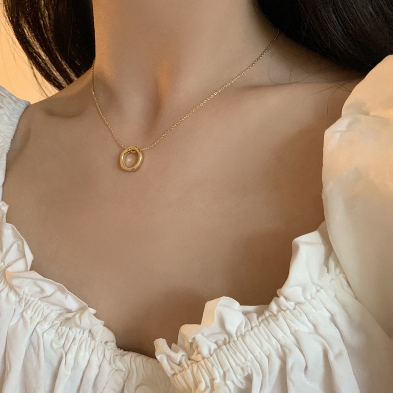 Dây chuyền mặt hình nhẫn kim loại bất đối xứng thời trang