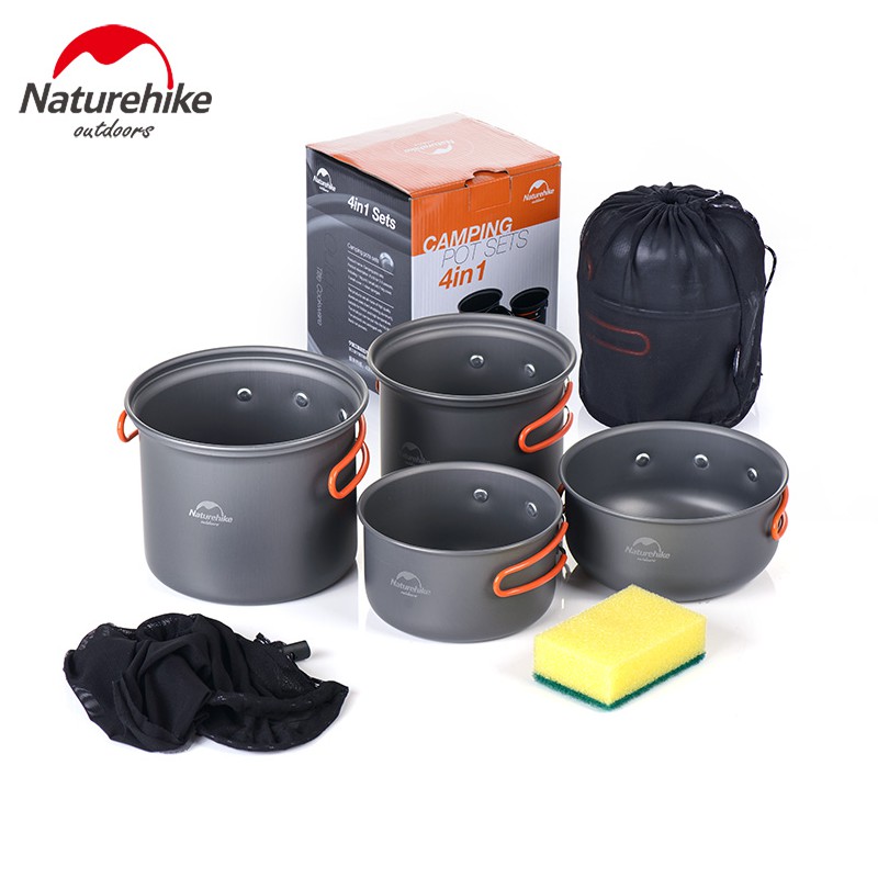 Bộ nồi nấu ăn dã ngoại 2-3 người NatureHike NH15T401-G 4in1