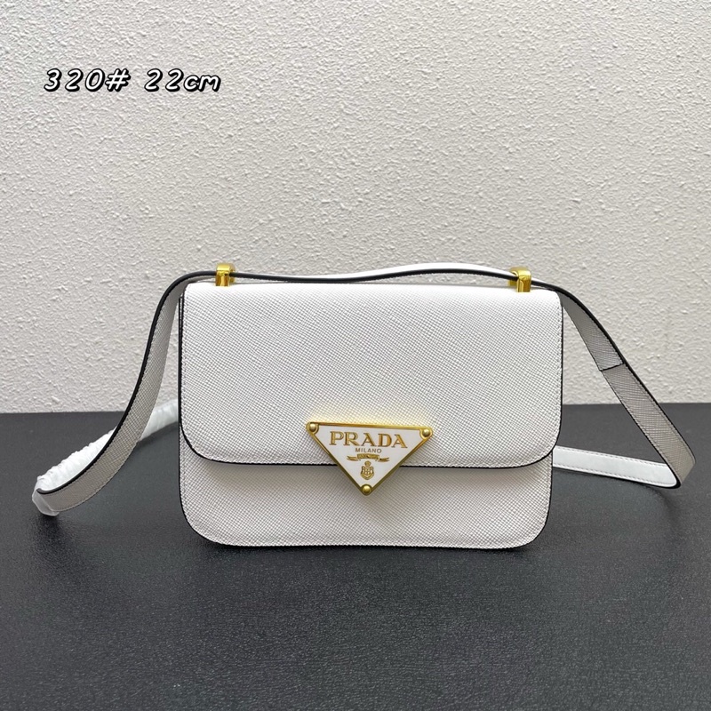 Túi đeo chéo màu trơn logo thương hiệu Prada cao cấp da thật